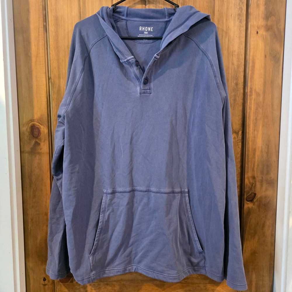 Rhone Henley Hoodie Mens XL Blue Excellent Long‎ Sleeve Kangaroo Pocket Pullover